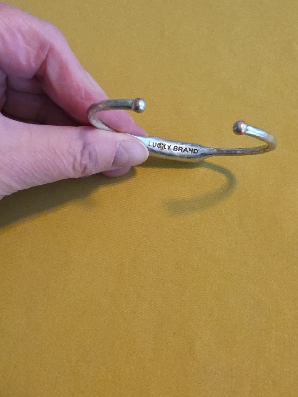 Vintage-Style Lucky Brand Silver-Tone Open Cuff with a Bezeled Gem Stone - Picture 2 of 7
